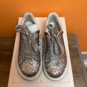 Authentic Alexander McQueen silver glitter girl sneakers!